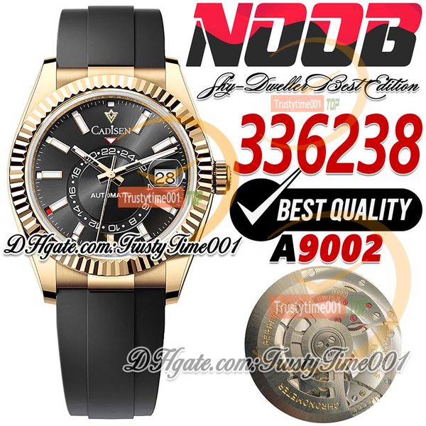 NF V3 Sky 336238 A9002 Calendário de complicações Relógio masculino automático 18K moldura canelada em ouro preto mostrador preto marcadores pulseira de borracha Super Edition relógios trustytime001