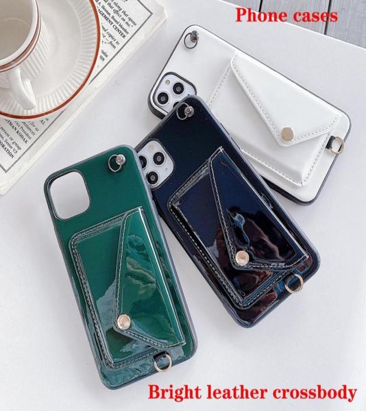 Moda mensageiro saco de couro brilhante proteção de celular casos cartão carteira capa traseira para iphone 6s 7 8 plus x xr xs 11 12 pro m51188656