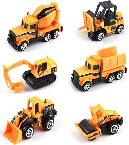 Diecast modelo carros 6 peças pequenos brinquedos de construção veículos jogar caminhões veículo brinquedo crianças meninos criança mini liga carro metal engenheiro3075843