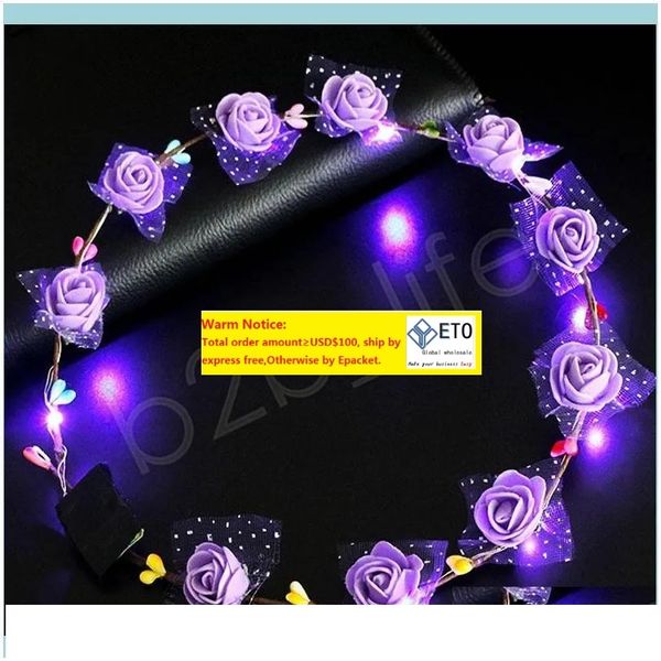 Aessoriesflashing LED saç bantları dizileri ışıltı çiçek taç kafa bantları hafif parti rave çiçek saç çelenk aydınlık çelenk moda aesso zz