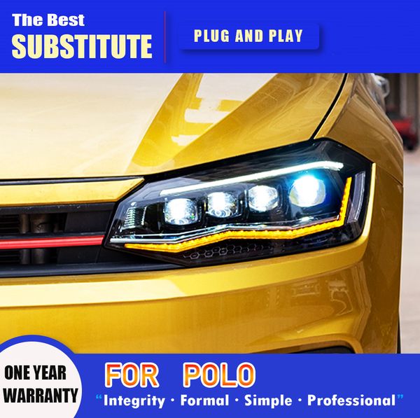 Faróis de led para carro, para vw polo 20 19-20 22, led dinâmico, seta em movimento, luzes principais, montagem automática