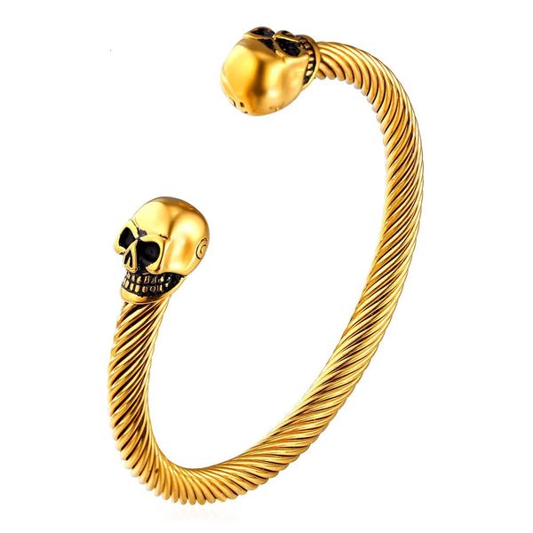 Chainspro retro punk crânio pulseira de aço inoxidável gótico pulseiras pulseiras cor ouro manguito pulseiras atacado jóias h161 240117