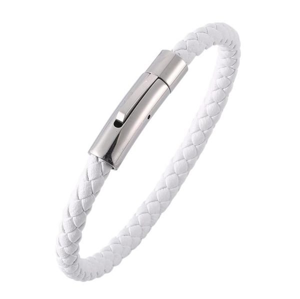 Мужской и женский плетеный браслет из искусственной кожи толщиной 6 мм, проволочный браслет с магнитной застежкой, белая веревка, серебряная пряжка3863818