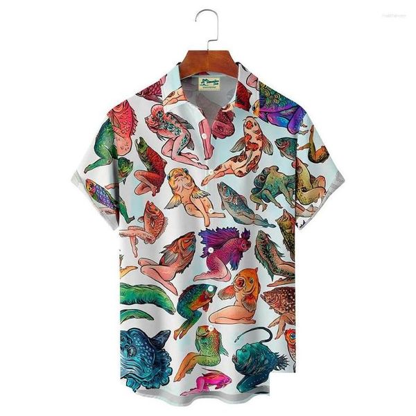 Camisas casuais masculinas camisa de verão para praia havaiana engraçado padrão impressão manga curta diariamente roupas importadas vacat dhhz6