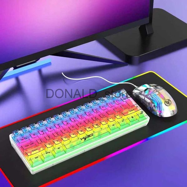 Klavyeler Şeffaf RGB Renkli Aydınlatma Klavye Fare Set USB Tip C 61 Bilgisayar Dizüstü Bilgisayar Fareleri için Anahtar Mekanik Kablolu Oyun Klavyesi J240117