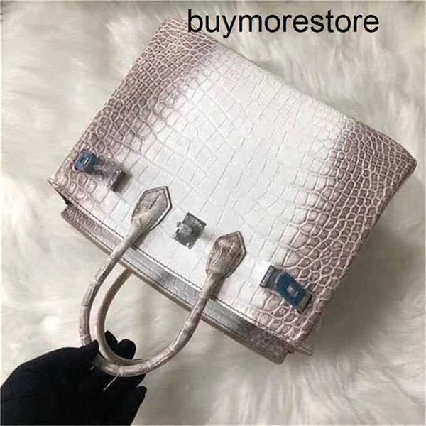 Borsa a mano firmata 7A Handswen in pelle di vacchetta coccodrillo himalayano con nastro 5a Borsa tote di lusso bianca da donna di fascia alta HaveSliver P1G1CCKH