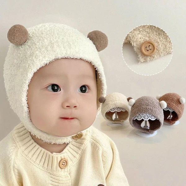 Berretti coreano carino pompon cappello da bambino inverno caldo ragazzi ragazze cofano morbido protezione per le orecchie berretto da bambino in peluche berretti Kawaii