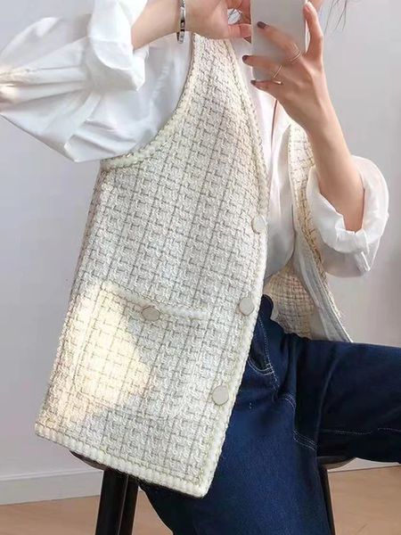 Zoki Giappone Donna Dolce Tweed Gilet Moda Autunno Casual Elegante Giacca Design Office Lady Allentato Scollo a V Chic All Match Outwear 240116