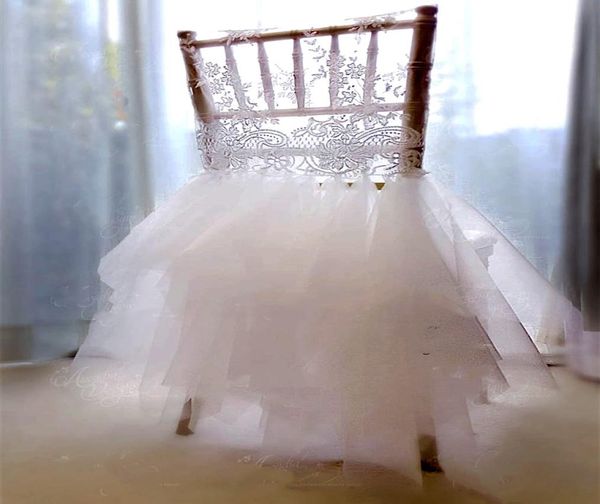 2021 In Stocks Different Colors Wedding Chair Covers Elegant Lace Tulle Tutu Chairs Sashes Decorations Skirts ZJ0106397005