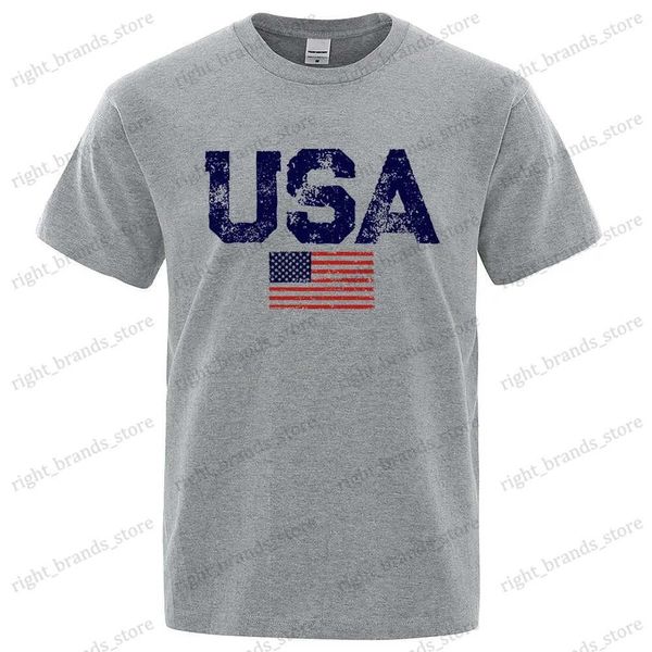 T-shirt da uomo Vintage Usa Flag Street Print Donna Uomo T-shirt Moda Hip Hop Tshirt Estate Casual Top in cotone Taglie forti T-shirt traspirante 2023 T240117