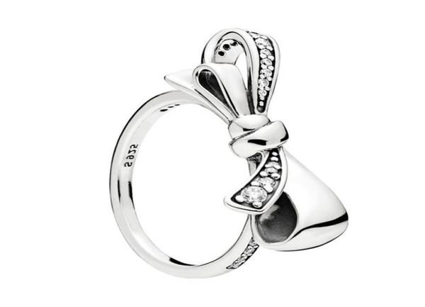Requintado lindo anel de arco designer de luxo 925 conjunto de prata esterlina com caixa original de diamante CZ terno para senhoras elegantes ring5481143