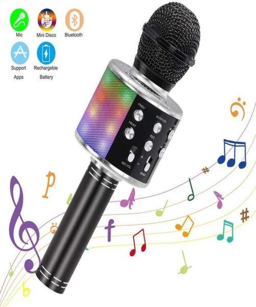 Беспроводной караоке-микрофон Bluetooth Портативный динамик Домашний КТВ-плеер с танцевальной светодиодной подсветкой Функция записи для детей8923161
