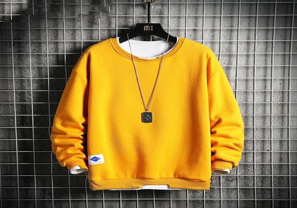 Felpa girocollo oversize in tinta unita da uomo 2020 Primavera Solid Hip Hop giapponese streetwear felpa con cappuccio gialla da uomo felpe Male1419528