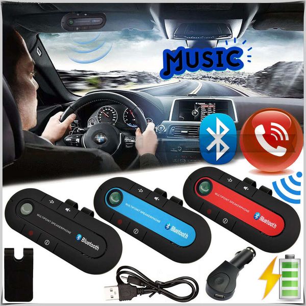 Novo kit viva-voz bluetooth para carro, alto-falante sem fio, mp3, reprodutor de música, clipe de viseira solar, viva-voz com carregador