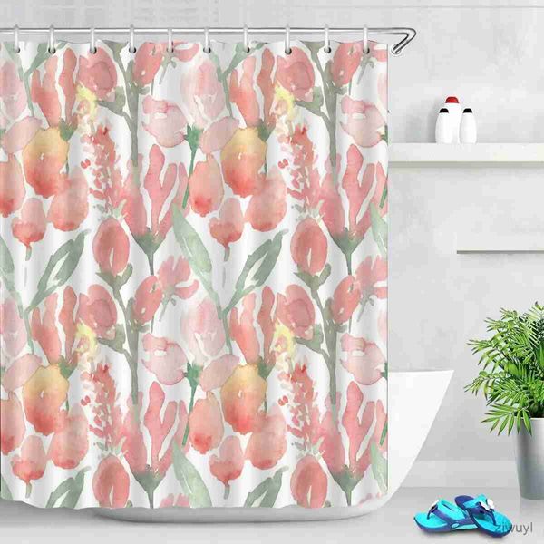 Duschvorhänge, rosa Tulpe, Badezimmer-Vorhang, Blumenpflanze, Duschvorhang, Badezimmer, Polyester, wasserdicht, dekorativer Vorhang