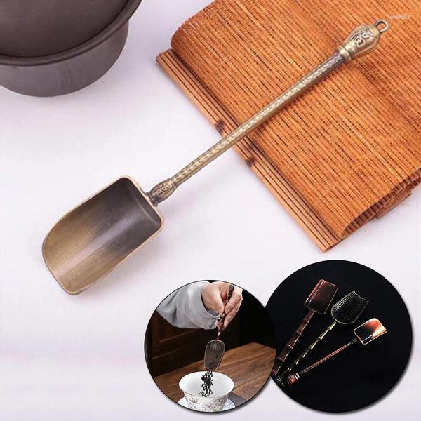 Misurini da tè Cucchiaio di rame in stile cinese 8 scelte Foglie Vanga Intagliato Estrattore Selettore Misura a forma di bambù Fornitura di tè domestico