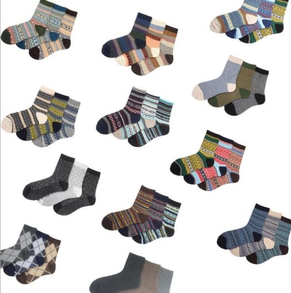 12 Stil Moda Yeni Tasarım Vintage Stripe Jacquard Yün Sock Sonbahar Kış Sıcak Yün Çorap Erkekler Karıştı Kayak Yolculuğu Spor STOCK STO4999550