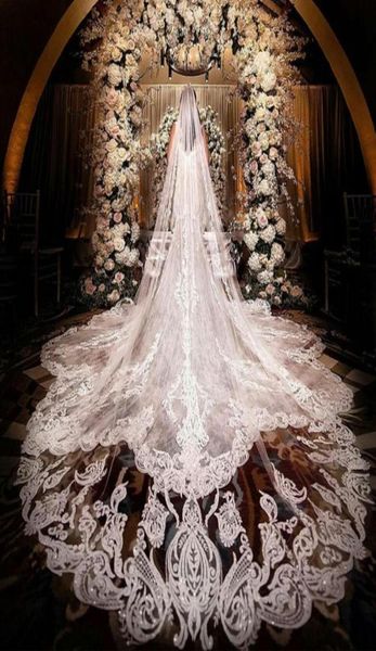 Veli da sposa applicati con paillettes in pizzo Lunghezza cattedrale a uno strato Accessori per capelli da sposa Tulle bianco avorio 3 metri di lunghezza con pettine4828875