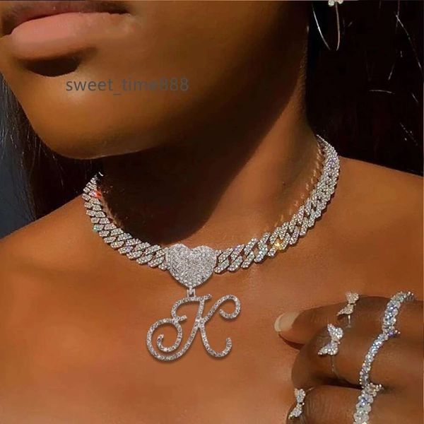 Mode 12 -mm -Hip -Hop -Flip -Diamant -Kubaner Halskette Set mit Diamonds English Letter Love Button Head Anhänger