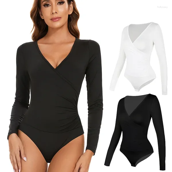 Mulheres Shapers Sexy Bodysuits Shapeswear Mulheres Full Body Shaper V-Pescoço Manga Longa Barriga Controle Slimming Bainha Abdômen Corset