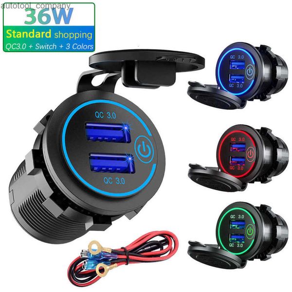 Neue Schalter 36W Touch QC3.0 USB Ladegerät Buchse Wasserdichte Universal Motorrad Lkw Auto Feuerzeug Buchse Stecker Für Telefon Tablet DVR GPS