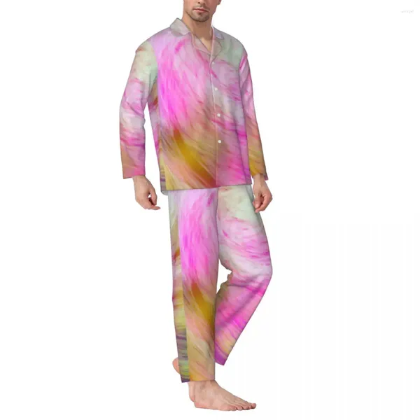 Pijamas masculinos tie dye pijamas homem impressão abstrata noite romântica outono 2 peças casual oversize conjunto de pijama personalizado