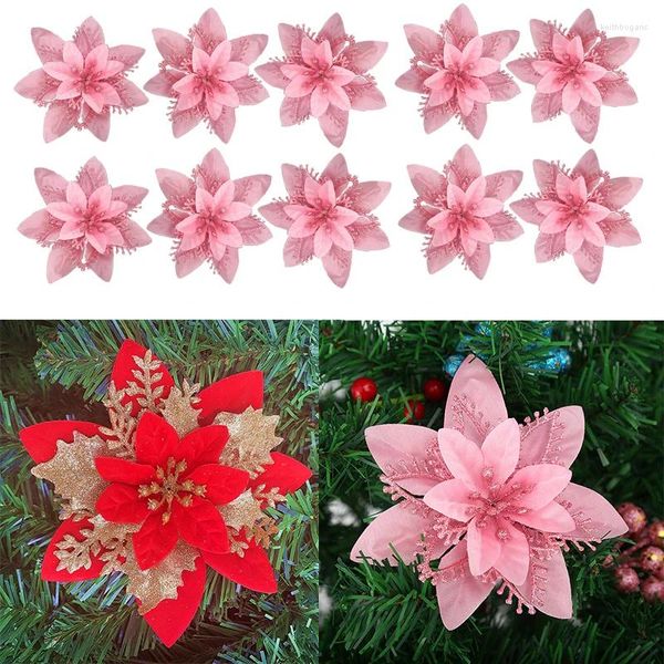 Weihnachtsdekorationen 5 stücke Goldene Rote Künstliche Blumen Blau Rosa Weihnachtsbaum Ornament Für Zuhause Jahr Navidad 2024