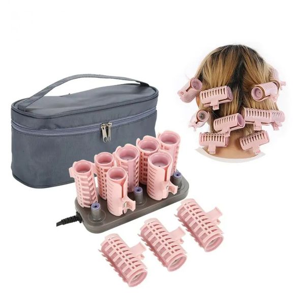 10 pçs/set rolos de cabelo elétrico tubo aquecido rolo cabelo encaracolado estilo varas ferramentas rolo massagem rolos com plugue universal 240117