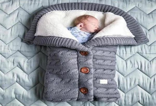 Bebê nascido swaddling carrinho envolve inverno quente saco de dormir infantil botão malha swaddle envoltório da criança cobertor sacos cobertores 9192010