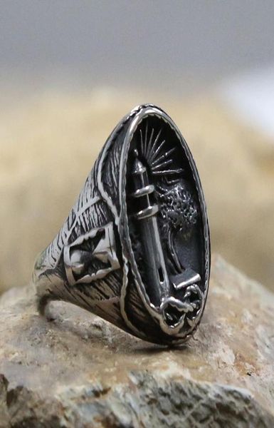 Cluster Ringe Vintage Gothic Wikinger Leuchtturm Ring 316L Edelstahl Herren Nautisches Siegel Männlich Punk Biker Schmuck Geschenk Größe 77960536