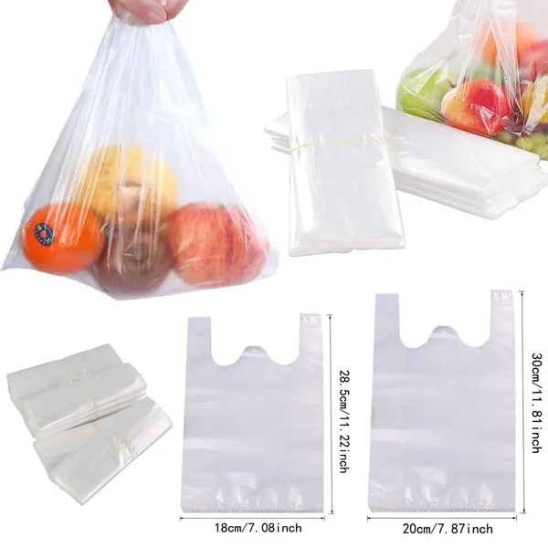 Envoltório de presente 100pcs 28.5x18cm 20x30cm T-shirt Carry-Out Sacos Plásticos Supermercado Branco Resistente Manuseado Tamanho Padrão de Supermercado