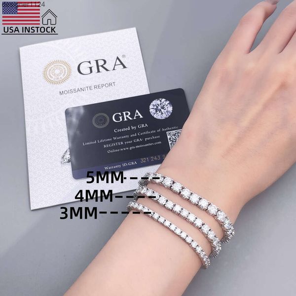 Frete grátis 18k banhado a ouro 925 prata esterlina 3mm 4mm 5mm VVS Moissanite pulseiras de tênis