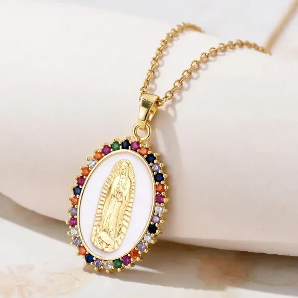 Anhänger Halsketten Trendy Jungfrau Maria Zirkon Halskette Religiöse Retro Mode Schlüsselbein Kette Bunte Accessoires Geschenk