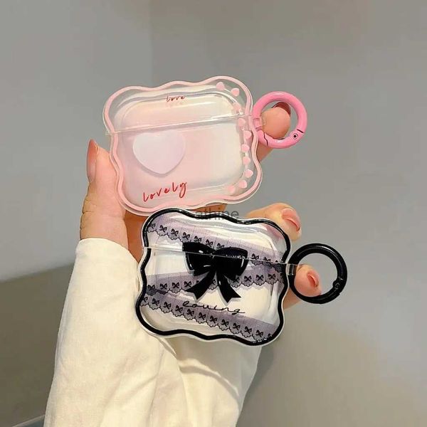 Casos de telefone celular Coreia Ins Wave Bow Love Heart Capa de fone de ouvido transparente para AirPods 1 2 Pro 2º Caso Chaveiro Capa de moda fofa para AirPods 3 YQ240117