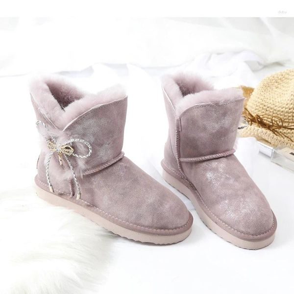 Botas de alta qualidade feminino real lã forro clássico neve tornozelo couro borla inverno marca mulheres sapatos quentes