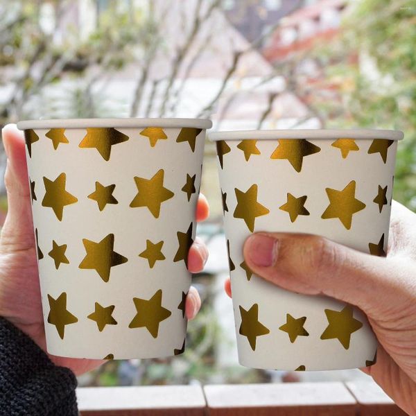 Tazze usa e getta Cannucce 100 pezzi Tazza di carta abbronzante Tè per feste Tazze dorate Stoviglie da caffè Stella