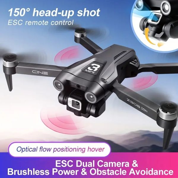 Z908MAX Drone con doppia fotocamera ESC con flusso ottico con controllo remoto (doppia/tre batterie), motore brushless, sollevamento con un solo pulsante, modalità senza testa, rilevamento di gravità