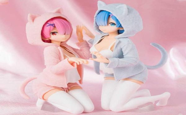 Re Zero Japanische Anime-Figuren ReLife In A Different World From Zero Rem Ram Figur PVC Actionfigur Sammlermodell Spielzeug Q0721221765