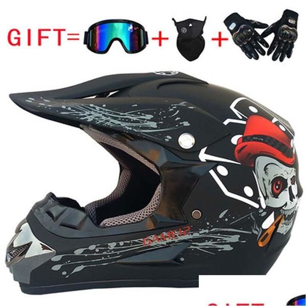 Motorradhelme Motocross-Helm Off Road ATV Crosshelme MTB Dh Racing Motorrad Dirt Bike Capacete mit Schutzbrillen Maske Handschuhe Gi Dhnd1