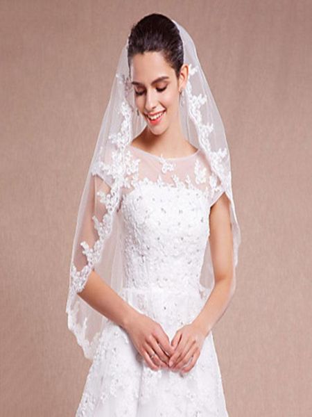 Veli da sposa Velo avorio bianco Onetier Punta delle dita Accessori da sposa Bordo in pizzo con pettine2756640