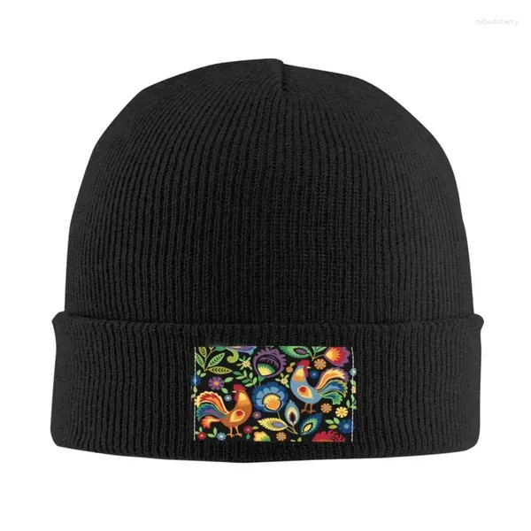 Berets Folk Galos Skullies Beanies Caps para Homens Mulheres Unisex Hip Hop Inverno Quente Chapéu de Malha Adulto Polônia Polonês Art Bonnet Chapéus