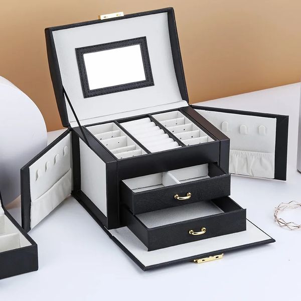 Caixa de jóias de alta capacidade caixa de jóias multifuncional armazenamento de maquiagem organizador de beleza caixa de viagem organizador de jóias 240117