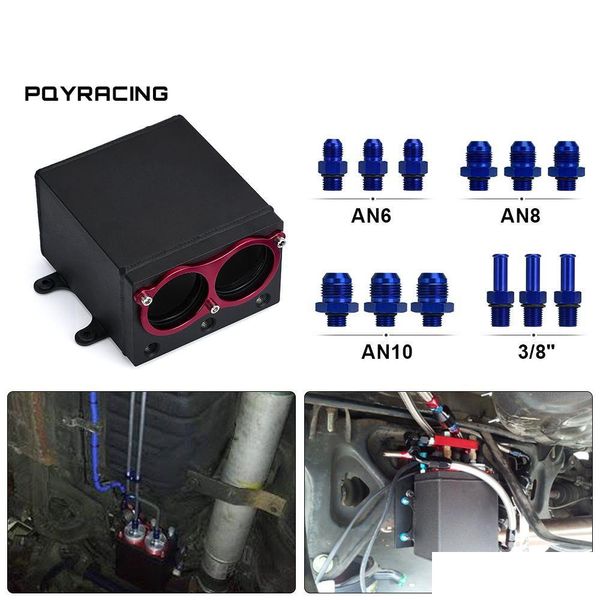 Yakıt deposu 60mm çift harici 044 yakıt pompası tankı yarışı siyah kütük alüminyum yağ yakalayabilir, port surans qpy-tk93d damla teslimat otomobu ot1yq