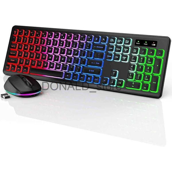 Teclados Teclado sem fio e Mouse Combo Retroiluminado Recarregável Conjunto de teclado sem fio USB Combo sem fio para computador Mac PC Laptop J240117