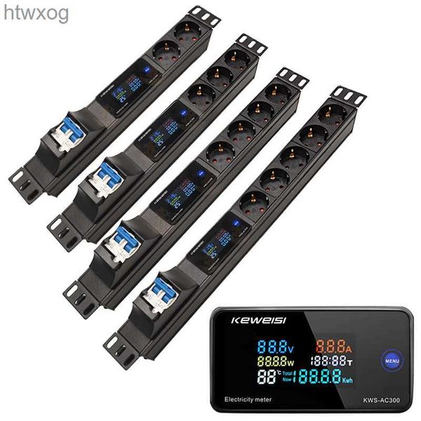 Cabo de alimentação plug armário rack montagem na parede pdu power strip unidade de distribuição de energia 2-8 europeu alemão soquete digital medidor v/a/w yq240117