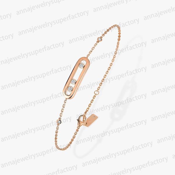 Modisches, personalisiertes, luxuriöses, romantisches Schmuckgeschenk. Designer-Messik-Damen-Charm-Armband aus 18-karätigem Roségold und Silber mit drei Schiebediamanten für die Freundin