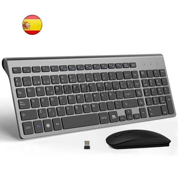 Tastaturen, spanische kabellose Tastatur und Maus, ultradünn, 2,4 G, geräuschlos, kompakt, Teclado-Scherentasten-Tastatur-Set für PC, Laptop, TV-Box J240117