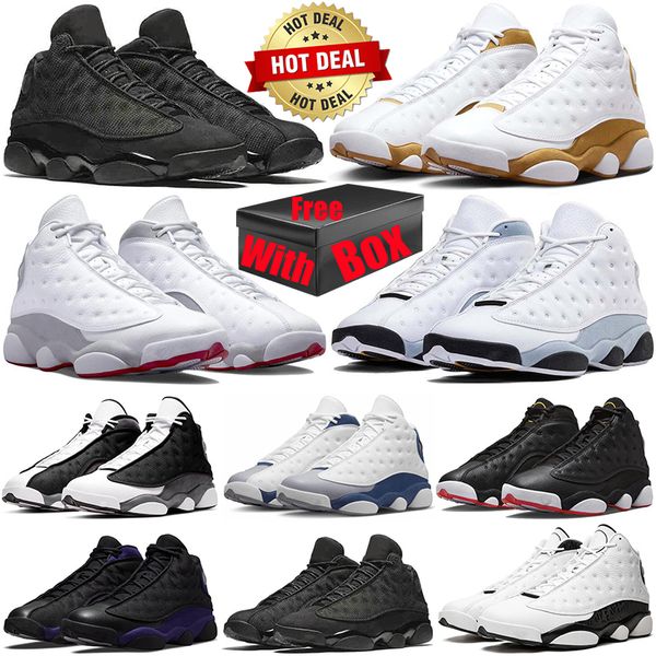 Con Box Jumpman 13 13s Blue Wolf Grey Basketball Scarpe da basket per uomo Black Cat Black Flint University Playoff francese per le scarpe da ginnastica Sneakers Runners più recente