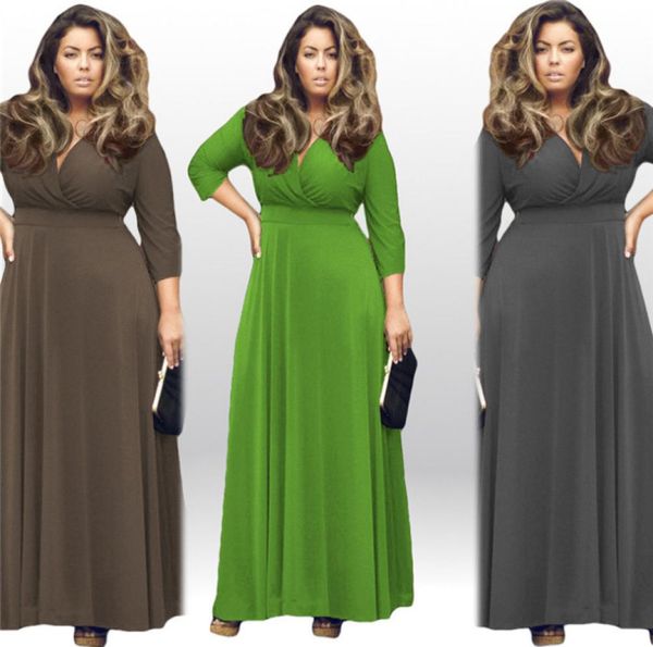 BuyterTM Plus Size LXXXXL Sexy Mulheres Verão Maxi Sólido Vneck Manga Três Quartos Elegante Festa À Noite Dress8036086