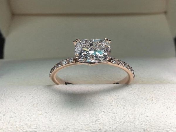 Real sólido 925 prata esterlina anel de luxo 2ct almofada corte diamante pedra anéis de noivado de casamento para mulheres jóias finas gift9852342